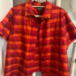 Oversized orange and red gingham button up